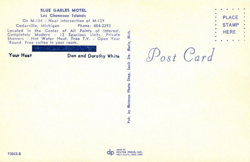 Blue Gables Motel (Island Inn) - OLD POSTCARD (newer photo)